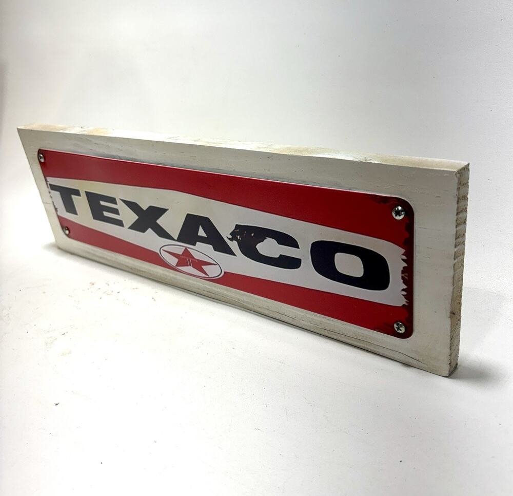 Texaco Wood Sign Handcrafted Timber & Tarnish One Of A Kind Gas Oil Wall Decor